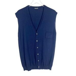 BELLWOOD 56 Fine Merino Wool Button Down V-Neck Sweater Vest Navy Blue